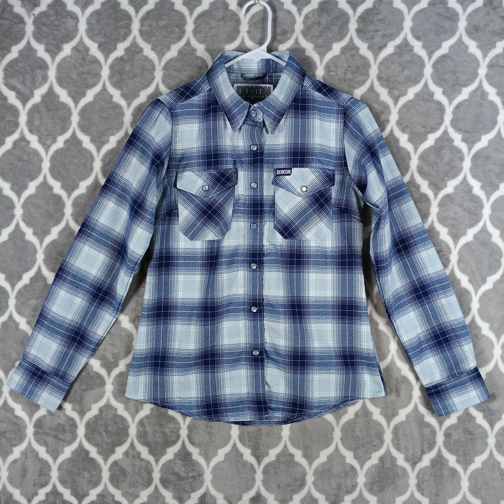 Dixxon Flannel Shirt Women Size S Blue Plaid Pearl Snap Long‎ Sleeve Undertow